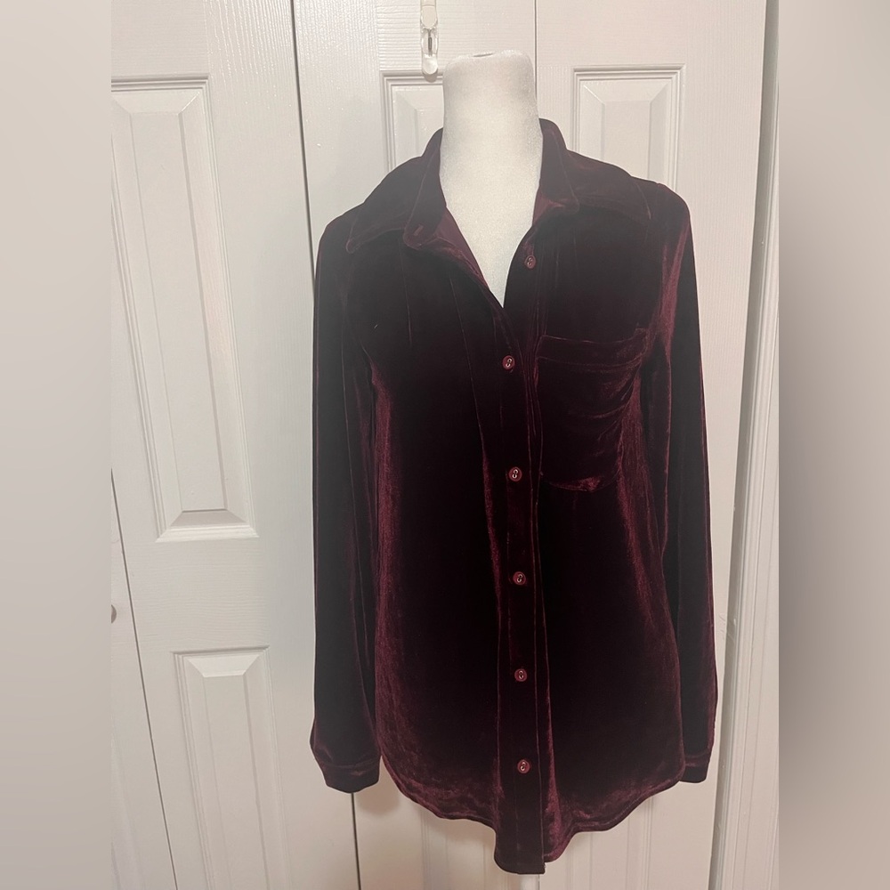 L'Academie Velvet Blouse Maroon Size XS - Picture 1 of 3